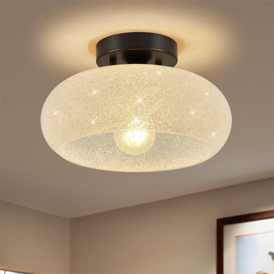 GlanzWohn: Lámpara de techo de vidrio redonda moderna – elegante y eficiente en energía para sala de estar y pasillo