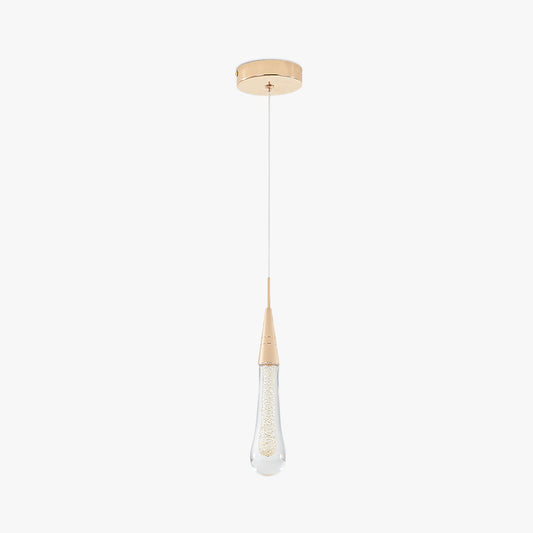 Glimma: Lámpara colgante en forma de gota de cristal y metal – Oro para dormitorio y sala de estar