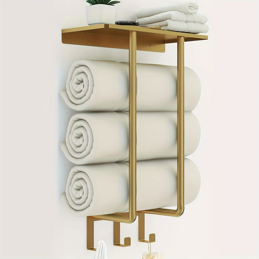GoldenerRand: Soporte para toallas de baño – moderno soporte de pared de acero inoxidable con tubos dorados, multifuncional y duradero para la organización del baño