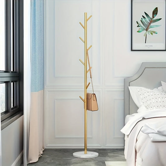 GoldenerStand: Perchero independiente – estructura de metal moderna con base de mármol, duradera y elegante para chaquetas y bolsos