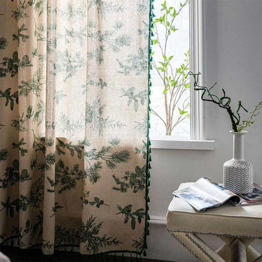 Grünwald: Cortinas de jacquard con aves y borlas – decorativas y translúcidas para el dormitorio