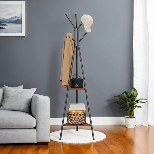 HakenTurm: Perchero de Metal – perchero multifuncional para ropa y sombreros con estantes, robusto y decorativo para pasillo y habitación de invitados