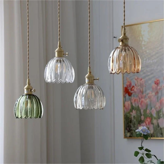 HanaLicht: Lámpara colgante de vidrio japonés en diseño retro de flores – Elegante lámpara de suspensión