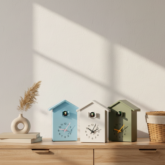 HarmonieZeit: Reloj de pared cucú elegante con canto nostálgico y forma minimalista – para sala de estar y pasillo