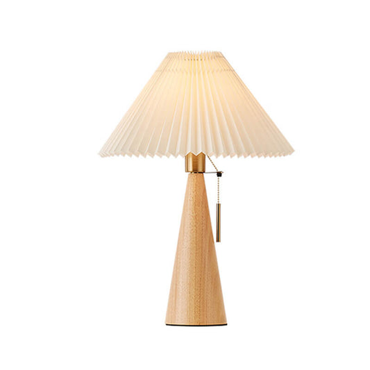 HikariHolz: Lámpara de mesa LED minimalista con base de madera y pantalla de tela – ideal para mesitas de noche y rincones de lectura