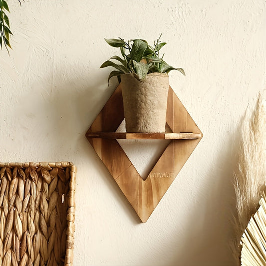 HolzkohleRustik: Estante de pared de madera – decorativo, flotante y colgante en estilo rústico con diseño de rombos para baño y cocina