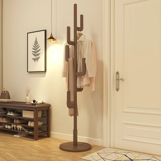 KaktusHolz: Perchero de Madera – diseño moderno de cactus, independiente y multifuncional con altura ajustable para chaquetas y bolsos