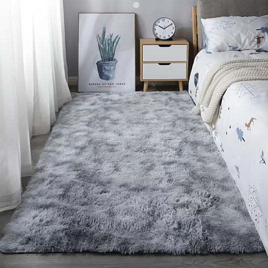 KuschelFarb: Alfombra de pelo largo suave con diseño de degradado moderno de poliéster – ideal para salas de estar y al lado de la cama