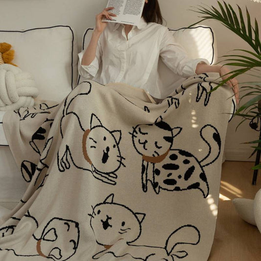 KuschelMiau: Mantas de algodón con suave tacto y diseño de gatos juguetón – para cama y sala de estar