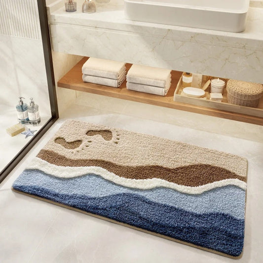 KüstenTraum: Alfombrilla de baño antideslizante con diseño de playa – Suave, absorbente y lavable