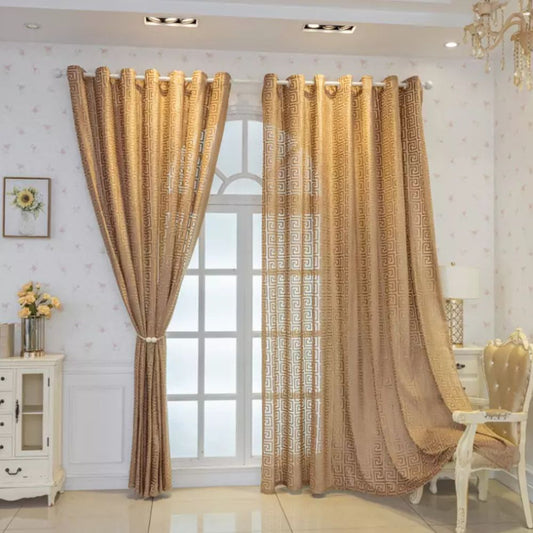 LabyrinthEleganz: Cortinas bordadas con patrón geométrico – translúcidas y decorativas para sala de estar y dormitorio