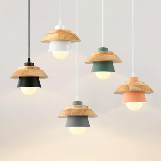 Lignora: Lámpara colgante de madera y piedra con superficie texturizada y luz cálida – para áreas de estar y bares