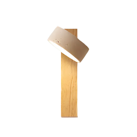 LumoTerra: Elegante lámpara de pared LED de 1 llama hecha de piedra natural travertino y madera – para salón y pasillo