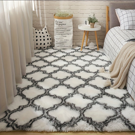 LumoValea: Alfombra de pelo largo con diseño suave rectangular – decorativa para dormitorios y salas de estar
