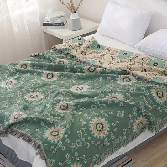 Mandala-Webstuhl: Manta de algodón reversible con diseño retro de mandala y estructura transpirable – para sofá y dormitorio