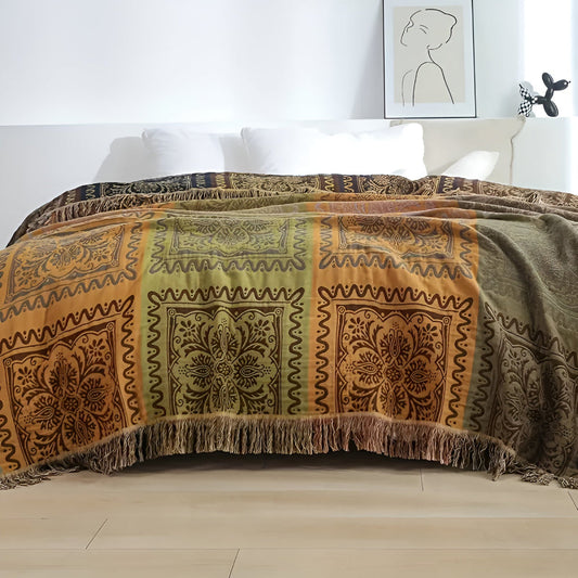 MandalaGlück: Mantas de algodón estilo Boho con colorido patrón de mandala y detalle de flecos – para sofá y dormitorio