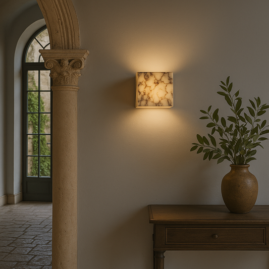 MarmoLux: Aplique LED Cubo de Mármol – luz de pared moderna y diseño
