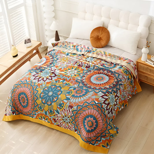 Marrakeschweberei: Manta de algodón transpirable con patrón floral jacquard marroquí y estructura elegante – para sofá y dormitorio