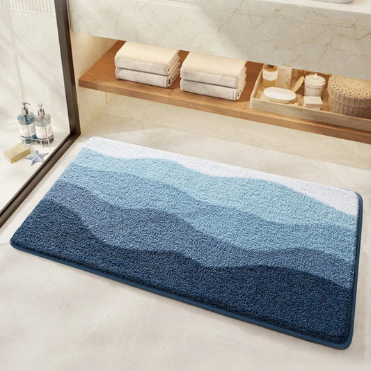 MeerLust: Alfombrilla de baño antideslizante con diseño de olas – Suave, absorbente y lavable