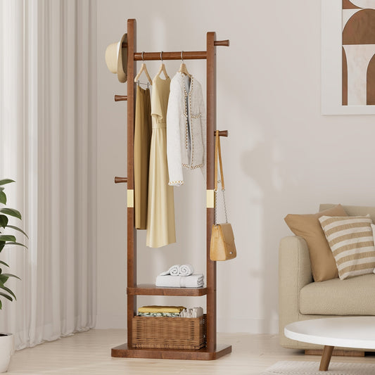 MobilHolz: Perchero de madera – perchero de madera maciza estable con ruedas, estante para zapatos y estantes, decorativo para el pasillo y el dormitorio