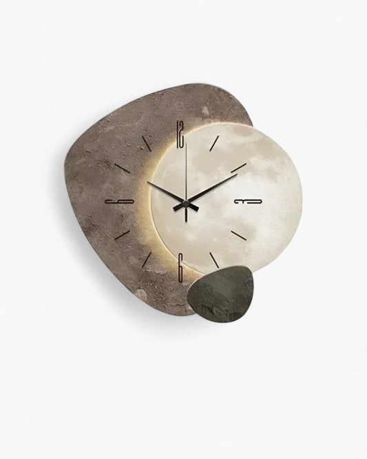 MondGlanz: Reloj de pared LED redondo – elegante reloj de cerámica cristalina con motivo lunar, para sala de estar y dormitorio