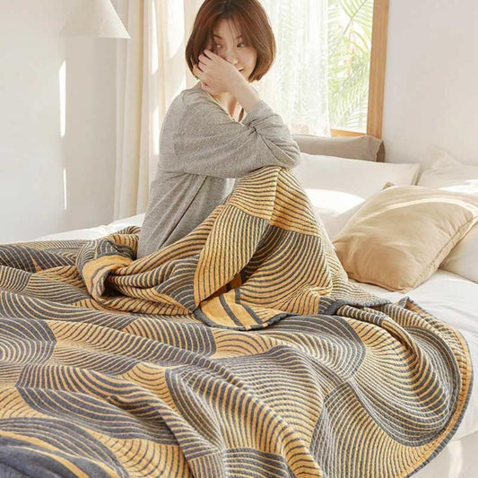 MuslinEleganz: Manta de algodón reversible de 4 capas – para dormitorio y sala de estar