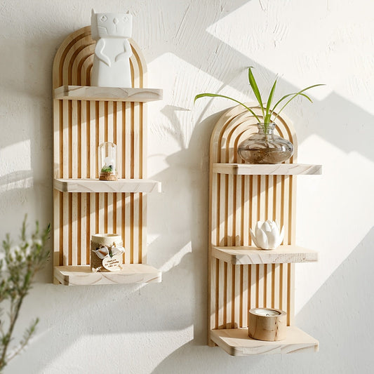 NaturArco: Estantes de pared de madera – elegantes, multifuncionales y flotantes con diseño vintage de arco para sala de estar y oficina