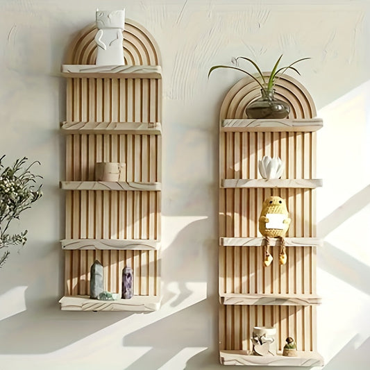 NaturBogen: Estante de pared decorativo con 3 o 5 niveles – robusto, ahorrador de espacio y colgante, en diseño de madera blanca con estructura estriada para baño y cocina