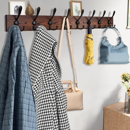NaturHaken: Perchero de pared – diseño de madera oscura, decorativo y ahorrador de espacio para baño y sala de estar