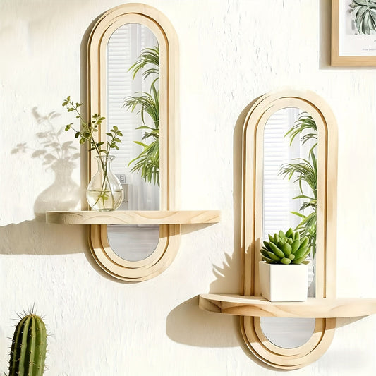 NatürlicherReflex: Estanterías de pared de madera – ahorradoras de espacio, elegantes y flotantes en diseño nórdico con espejo para sala de estar y oficina