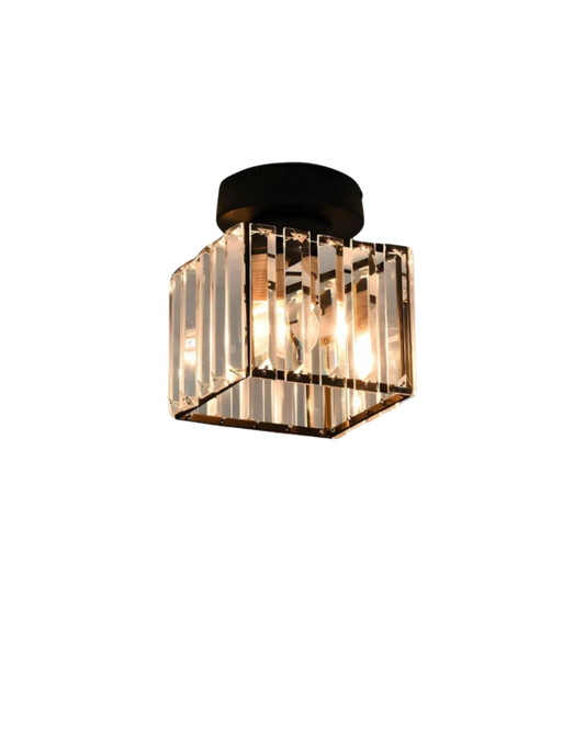 NoireLuxe: Lámpara de techo moderna en negro con pantalla de vidrio facetado y luz cálida – para comedor y pasillo