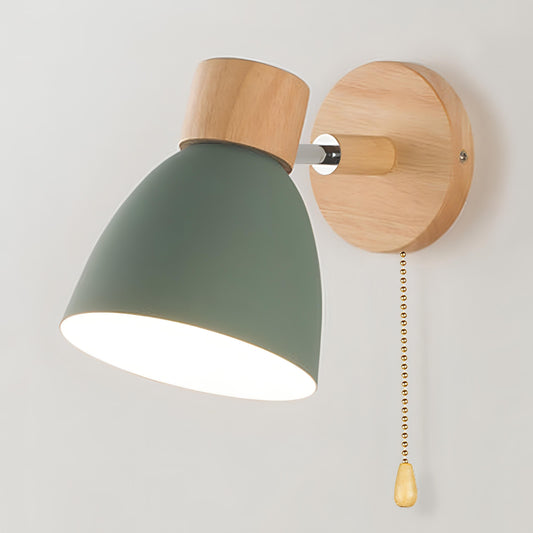 NordLuma: Aplique Escandinavo de Madera y Metal – Lámpara de Pared LED con Interruptor de Cuerda para Dormitorio y Pasillo