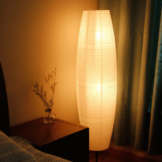 NordSäule: Lámpara de pie moderna con pantalla de papel de algodón y marco de metal, 2 luces LED – ideal para salas de estar y lectura