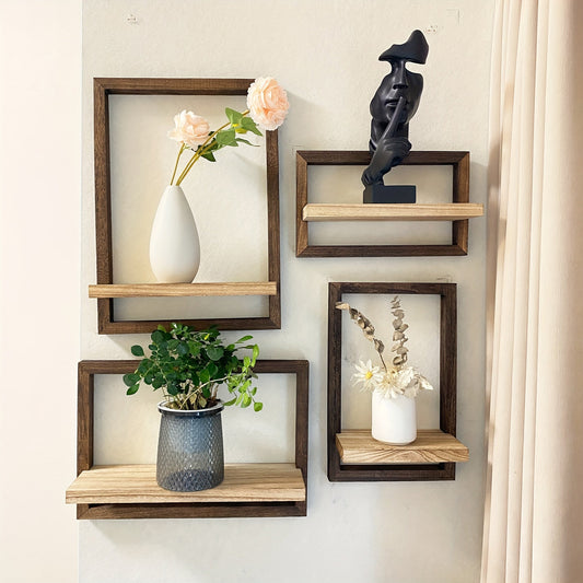 NordischerForm: Estanterías de pared modernas – 4 piezas, multifuncionales y flotantes para libros, plantas y fotos en la sala de estar
