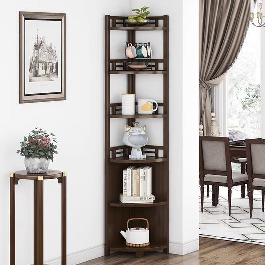RetroEcke: Estanterías de esquina de madera – 6 niveles, independientes y decorativas en estilo vintage para sala de estar y dormitorio