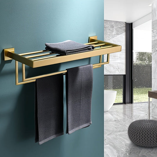 OberesRegal: Soporte para toallas de baño – soporte de metal montado en la pared multifuncional con estante, decorativo y que ahorra espacio
