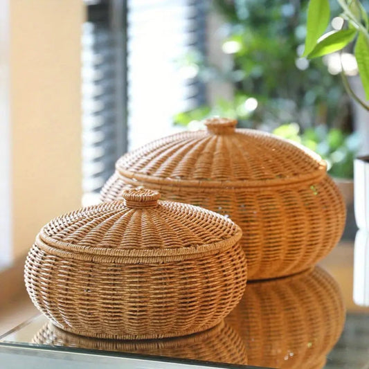 ÖkoStil: cesta redonda de mimbre – robusta, elegante y versátil para provisiones y accesorios