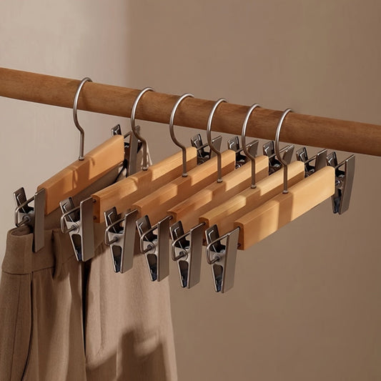 OrdnungPur: Perchas de Madera con Clips de Metal – de alta calidad, duraderas y prácticas para pantalones, faldas y accesorios
