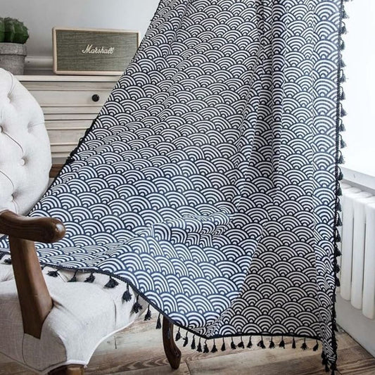 OzeanEleganz: Cortina de algodón con diseño de escamas – elegante para áreas de descanso y comedor