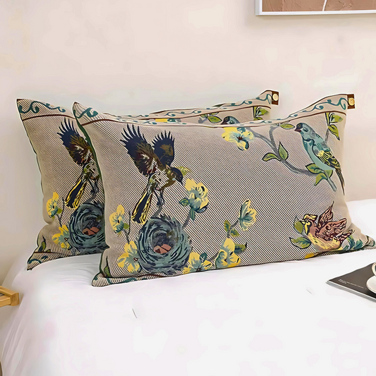 PastellKnopf: Funda de cojín con botones – fácil de cuidar y decorativa para el dormitorio de invitados (2 piezas)