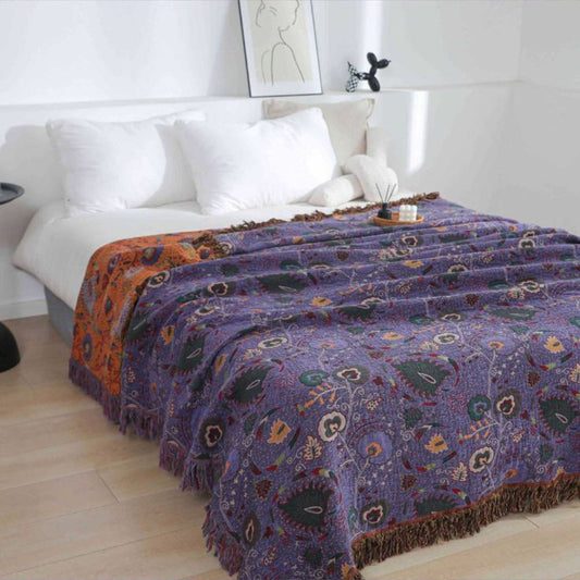 Telar de pavo real: manta de algodón con diseño de pavo real y borlas decorativas – para sofá y dormitorio