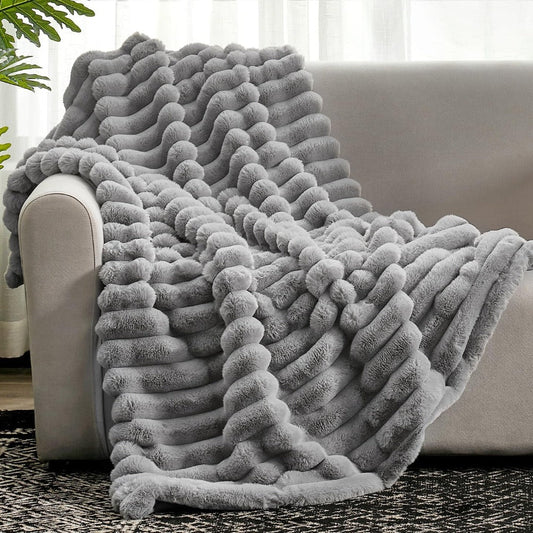 Manta de Rayas Esponjosa y Elegante para Sofá, Cama y Área de Estar