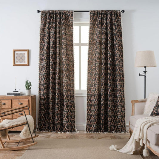 PrismaFlair: Cortina de jacquard con borlas – elegante y translúcida para dormitorios y cocinas
