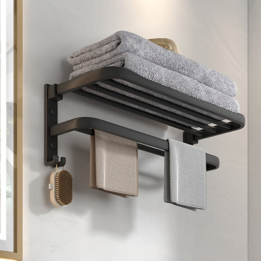 RaumStil: Soporte para toallas de baño – estante ahorrador de espacio con barra para toallas, ganchos y estante, diseño moderno con tubo dorado