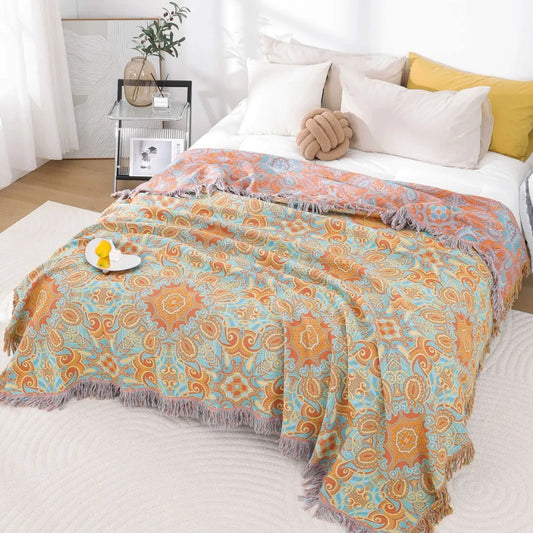 PaisleyLux: Manta reversible de algodón en diseño Boho con patrón Paisley – para sala de estar y dormitorio