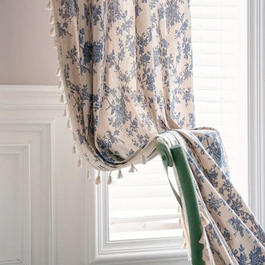 Rosentraum: Cortina con diseño de flores en azul – elegante y de fácil cuidado para áreas de vivienda