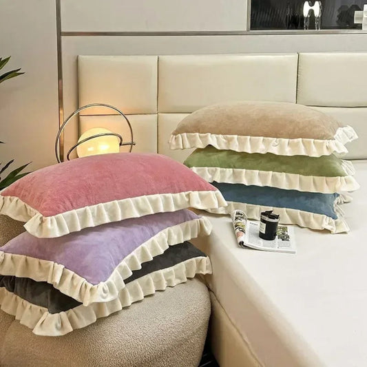 RüschenBlüte: Funda de almohada en pastel – romántica y cómoda para la cama y la habitación de invitados (1 pieza)