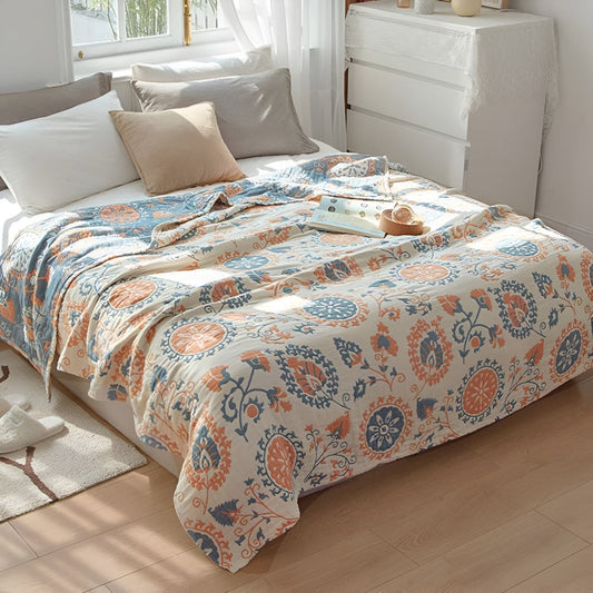 RusticaWebstuhl: Manta decorativa de algodón con diseño floral y encanto rústico – para dormitorio y sala de estar