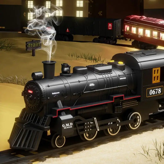 Juego de Tren con Luces y Sonidos - Juguete Interactivo de Locomotora para Niños a Batería, Eléctrico de Vapor