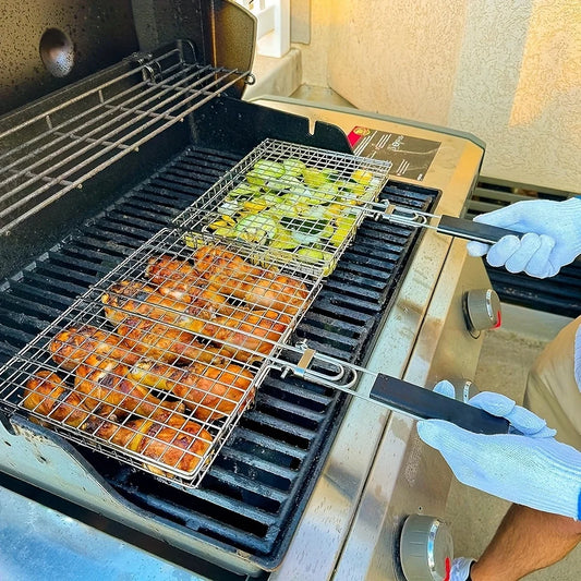 Canasta BBQ Grillaro | Plegable y Antiadherente | Acero Inoxidable y Resistente al Calor | Para Carne y Verduras
